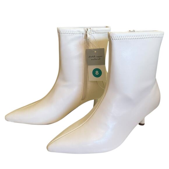 A New Day White Lonnie Kitten Heel Zip Up Stretch Boot Size 8 - Picture 1 of 7